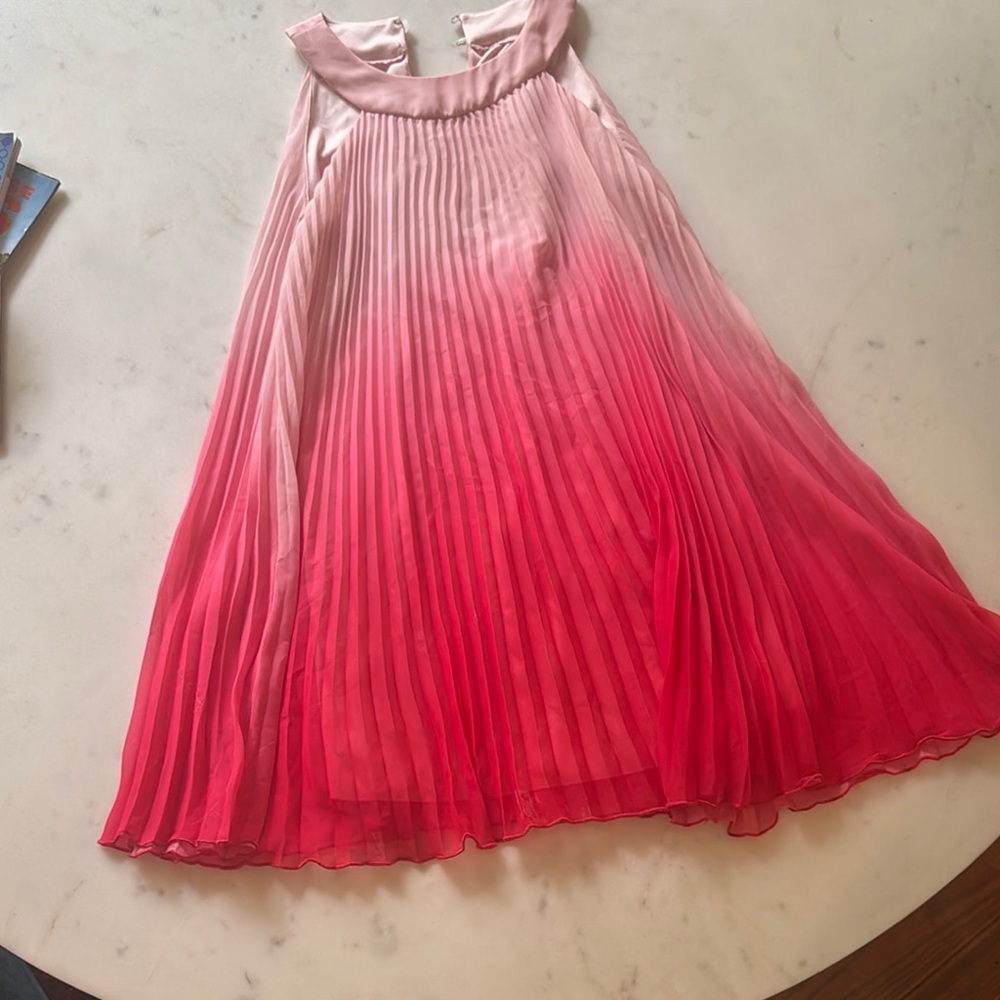 Girls Pink and Red Pleated Dress